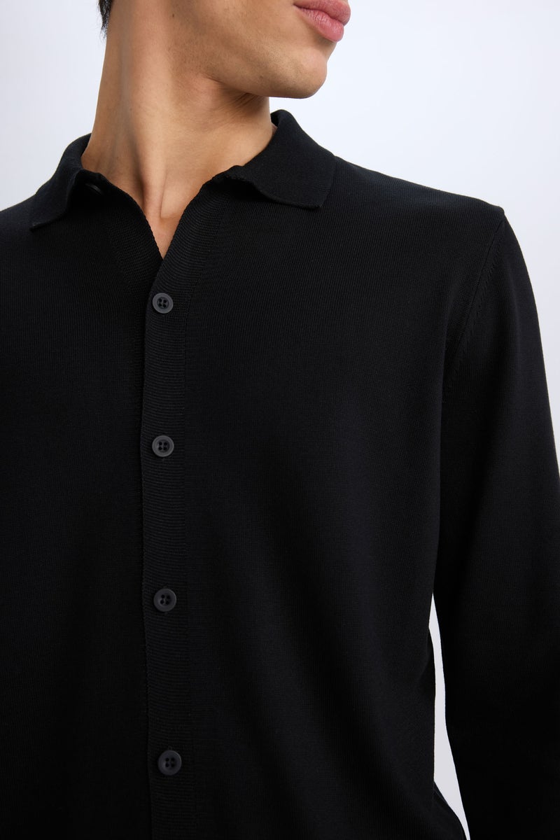 DeFacto Black Man Standard Fit Polo Collar Knitwear Cardigan Casual - Image 5
